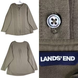 Lands End Shirt Long Sleeve Women’s Plus Size 2X Green Button Up Cotton